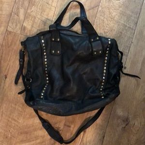 Black leather bag w/  strap. Genuine leather